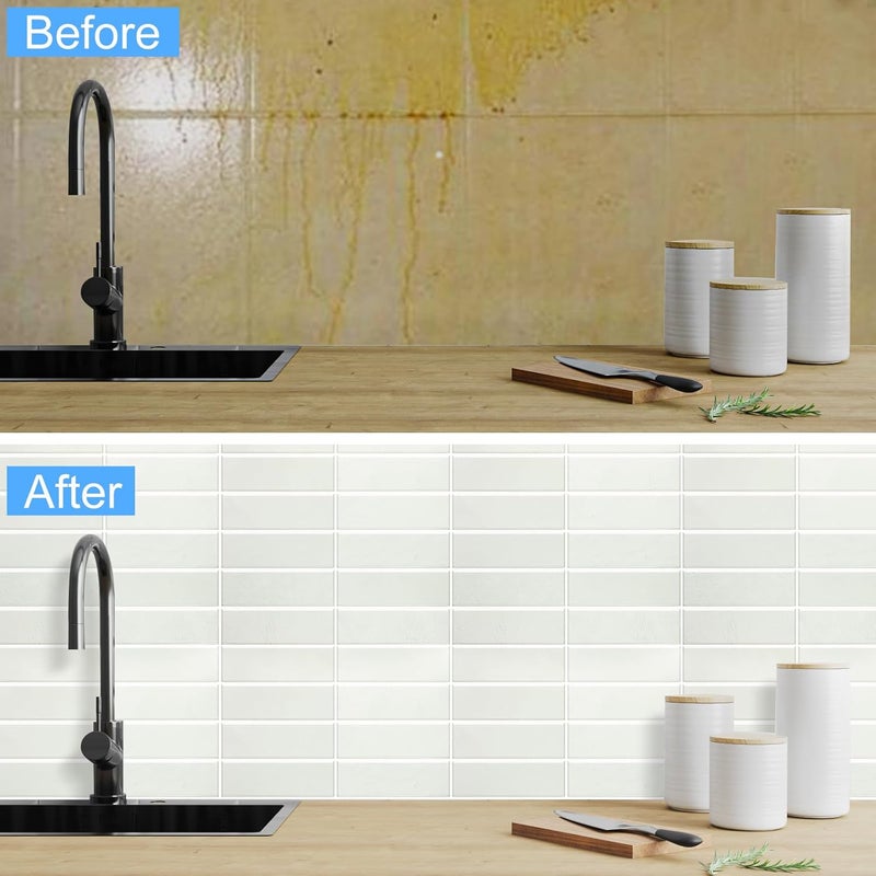 AdoDecor Peel and Stick Backsplash for Kitchen - New Upgrade 12" x 12" Large Premium Subway Tile, White 10-Sheet - Image 5